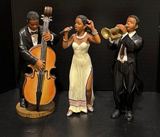 RARE Vintage Resin Bass, Trumpet, and Lead Singer Jazz Band Figurines, 8in Tall picture