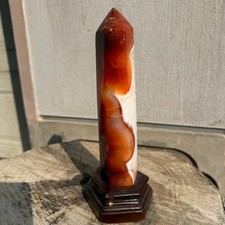 849g Natural Carnelian Tower Point Mineral Crystal Healing+Stand picture