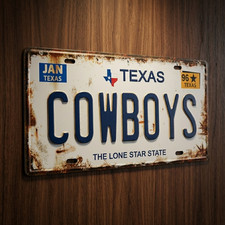 Rustic Dallas Cowboys License Plate Embossed Tin Metal Texas The Lone Star State picture