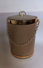Vtg 1960s Georges Briard Camel Suede Ice Bucket Mcm Goldtone Rim& Chain Handle picture