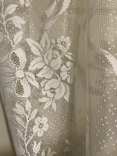 Vtg JC Penney Lace Curtain Panels (2) White Polyester 60x84 Floral Scalloped picture