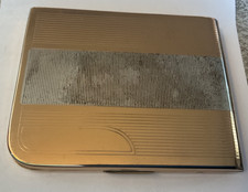 Vintage Elgin American Gold Tone Etched Mirrored Powder Compact Retro DECO USA picture