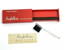 NOS 1970's Maybelline Cake Mascara Red Slide Box w/Brush & Insert SABLE BROWN picture