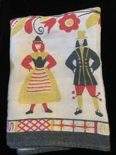 Vtg mid-century Scandinavian or Pennsylvania Dutch folk art linen kitchen towel picture