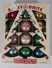 VTG Shiny Brite Glass Christmas Ornaments 12pc Original Box USA picture
