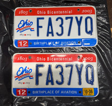 2003 Ohio Bicentennial 1803-2003 Birthplace of Aviation License Plate Pair  picture
