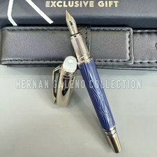 MONTBLANC StarWalker Blue Wave Pattern Fountain Pen Silver Trim Fine Nib Rare picture