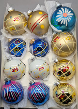 12 Mixed VTG Xmas Glass Ornaments Hand Painted 2-2.5