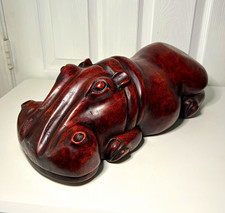 Vintage Hand Carved Solid Wood Hippopotamus Sculpture 15.5” Large Hippo Statue picture
