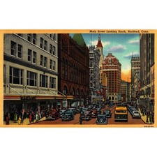 Vintage Hartford CT Main St Looking South Linen Postcard G Fox Co 1940 0B-H2154 picture