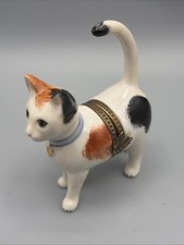 Vintage Porcelain Hinged Trinket Box White Calico Kitty Studio USA picture