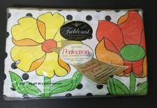 Vintage Fieldcrest Percale Full Flat Sheet POPPY DOT Orange Yellow Floral & Dots picture
