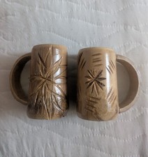 2 Vintage Bamboo Shot Cups Tiki Bar Hand Carved Bamboo Jamaica Starburst 70s picture