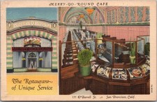 SAN FRANCISCO California LINEN Postcard MERRY-GO-ROUND CAFE O'Farrell Street picture