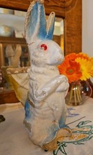 Antique Pulp Paper Mache Blue Yellow Easter Bunny Rabbit Basket Candy Container picture