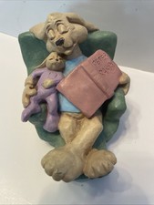 Vtg Handmade Cast Art Rabbit Baby Mom Reading Peter Rabbit Sleeping Signed 93 picture