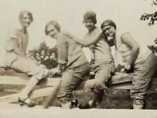 1N Photograph Cute Group 4 Women Ladies Sitting On Wood Fence 1920's Country picture