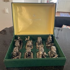 (8) Franklin Mint Animals at Play Napkin Rings~BOXED ~Antiqued Silverplate~ READ picture