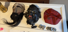 Antique Odd Fellows IOOF Fraternal Ceremonial Lot 2 Masks Hat Dice Tokens c1900 picture