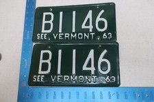 1963 63 VERMONT VT CAR VEHICLE LICENSE PLATE PAIR SET TAG #B1146 picture