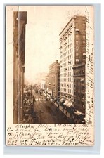Seattle Washington RPPC 1908 ~ 2nd ave Alaska building trolly cars horses picture