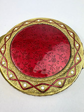 Vintage 1950s Italian Brass & Enamel Powder Compact with Puff & Sifter picture