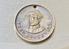 Vintage Theodore Roosevelt Rough Rider Brass Campaign Token Medal Eagle Shield  picture