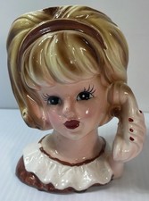 Vintage Lady Head Vase Teenager Inarco E-3548 Telephone Planter Retro Japan picture