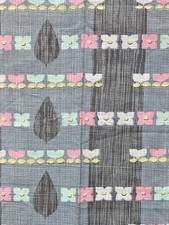 True Vintage 1950s 60s Barkcloth Fabric Grey Floral Two-Tone Slub Craft Remnant picture