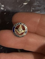 Vintage 10K Yellow Gold Blue Enamel Masonic Free Masons 50 Year Lapel Pin picture