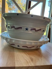 Longaberger Large 10-in Pottery Mixing Bowl & Pie Pan All American Stars Stripes picture