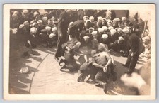Navy Sailors With Hands Tied Playing Halloween Apple Bobbing Real Photo Postcard picture