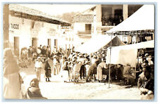 1927 Scene of Crowd Busy Market at Taxco Guerrero Mexico RPPC Photo Postcard picture