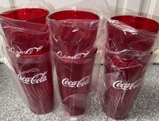 Red Textured Plastic Tumbler Coca Cola Cups 24 Oz Restaurant Style - Six picture