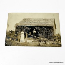 Vintage Early 1900s RPPC Postcard Couple Rural House Vines Fence Real Photo picture