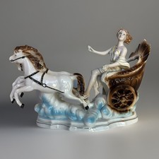 Vintage Veritable Porcelaine Horse Drawn Carriage Lady Figurine Victorian Style picture