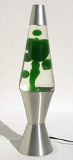 Vintage 1997 Lava Lamp Clear Liquid w/ Green Wax Silver Base 16.5