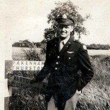 c1940s WWII USAAF 8th Air Force Pilot Snapshot Photo Suffolk England Road Sign picture