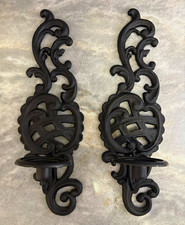 Vtg LARGE Gothic Victorian Cast Iron Wall Sconce Hollywood Regency Candle Holder picture