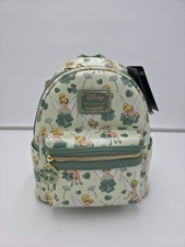 Loungefly Green Disney Peter Pan Tinker Bell Clover All-Over Print Mini Backpack picture