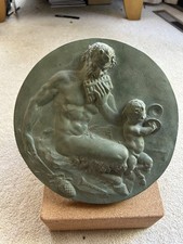 Vintage 1989 ALVA Museum Replicas Satyr & Infant Relief Wall Plaques Pair picture