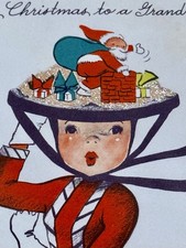 2 Vtg Buzza Cardozo Christmas Cards Glitter-  Santa Hat - So Cute  picture