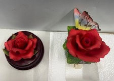 NIB VTG HSN Red Rose Music Box and Nightlight with Butterfly Set - picture