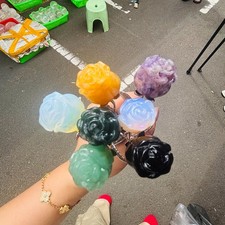 Top Natural Hand Carved Mix Rose Quartz Crystal Rose flower Home Decor Gift 5pc picture