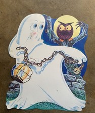 Vintage Halloween Dennison Owl Watches Ghost Lantern on Chain DieCut Decoration picture