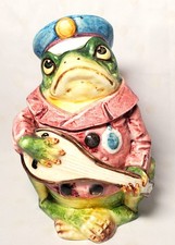 Antique Sarreguemines Majolica Frog Tobacco Jar Humidor Hand Signed Dated picture