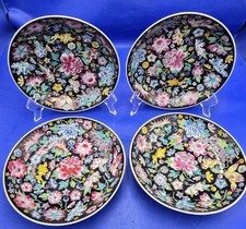 4 Vtg Chinese Jingdezhen Zhongguo Famille Noire Mille Fleur 7