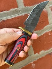 8” CUSTOM HANDMADE DAMASCUS HUNTING SKINNING KNIFE WOOD & BRASS GUARD HANDLE picture