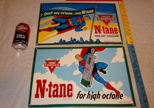 VINTAGE SUPERMAN CONOCO GASOLINE & OIL PUMP PORCELAIN SIGN LOT OF 2 ADVERTISING picture