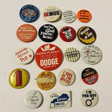Vintage Pinback Buttons Lot of 19 Funny Sayings Advertising Novelty Dodge Pins picture